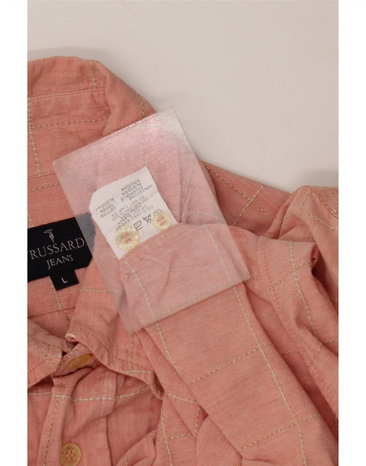 TRUSSARDI JEANS Mens Shirt Large Pink Check Cotton