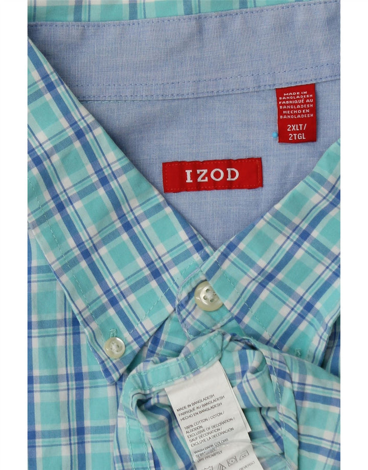IZOD Męska wysoka koszula 2XL, bawełniana niebieska kratka