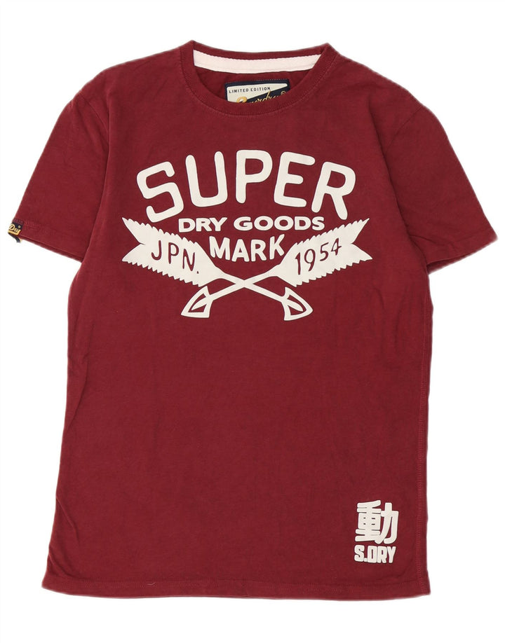 SUPERDRY Męski T-shirt z grafiką o klasycznym kroju, mały, bordowy, bawełniany