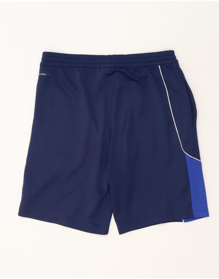 Męskie spodenki sportowe Adidas Climalite, małe, granatowe, z blokami kolorów, poliestrowe