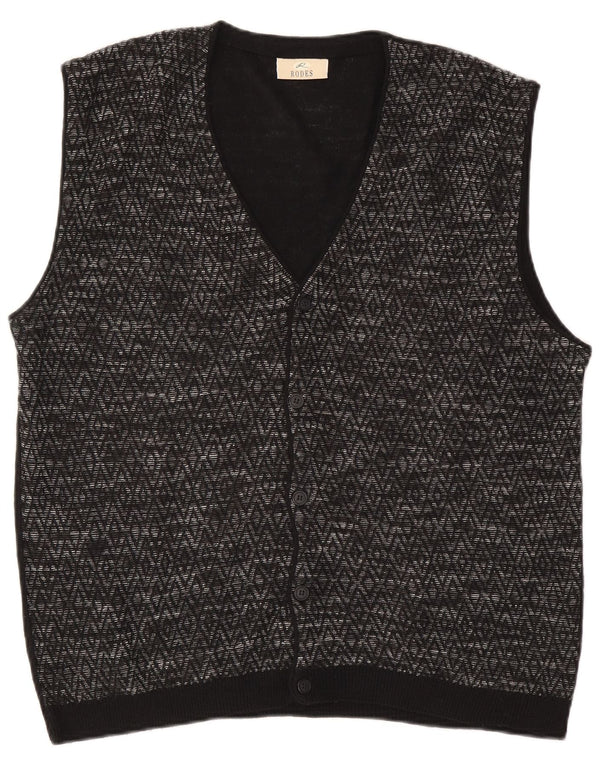 Męski sweter bez rękawów Rodes XL, czarny Argyle/diamentowa wełna