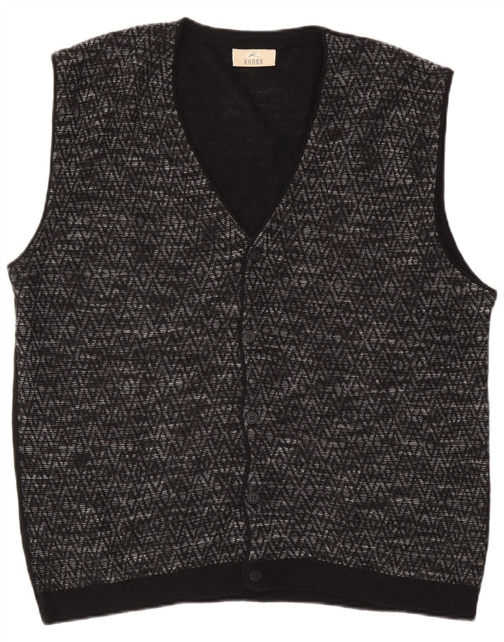 Męski sweter bez rękawów Rodes XL, czarny Argyle/diamentowa wełna