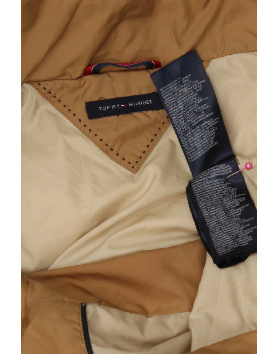Damski ocieplany płaszcz z kapturem Tommy Hilfiger UK 10, mały, brązowy poliester