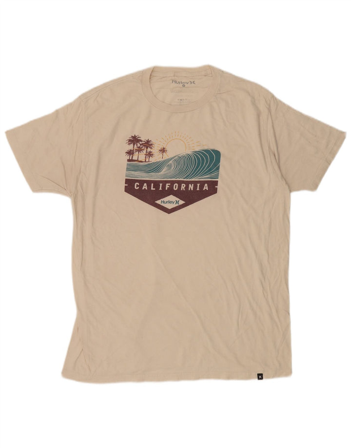 Męski T-shirt z grafiką Hurley, duży, bawełniany w kolorze złamanej bieli