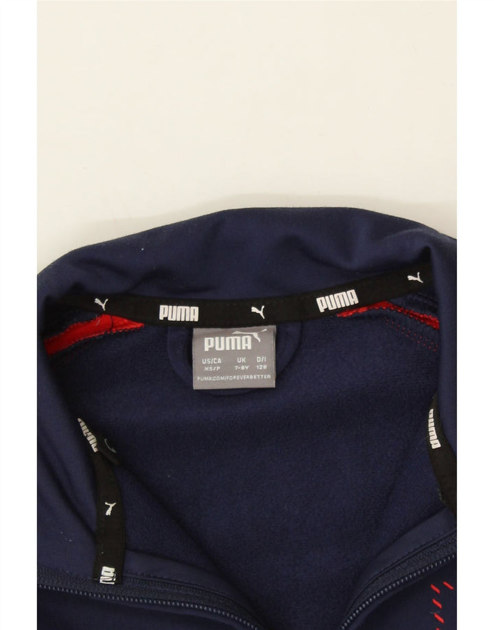 PUMA Boys Tracksuit Top Jacket 7-8 Years Navy Blue Colourblock Polyester Vintage Puma and Second-Hand Puma from Messina Hembry 