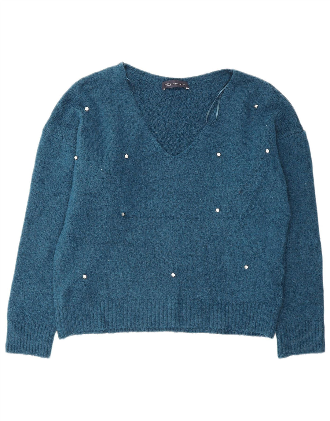 Marks & Spencer Damski sweter oversize z dekoltem w kształcie litery V, UK 10, mały niebieski