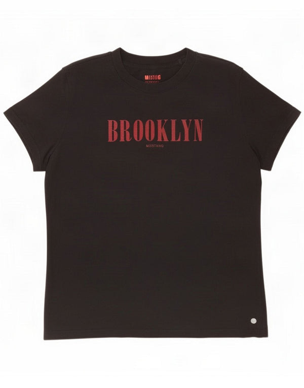 Mustang Damska koszulka z grafiką Brooklyn Top UK 16 duża czarna bawełniana