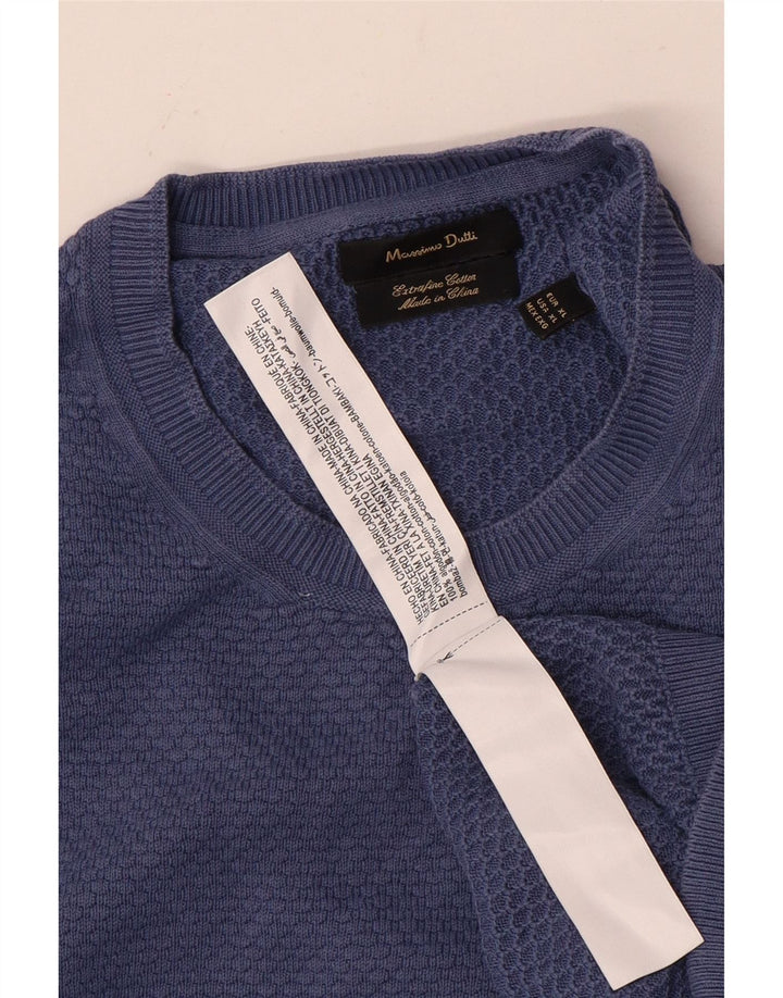 Męski sweter z okrągłym dekoltem Massimo Dutti XL, niebieski, bawełniany