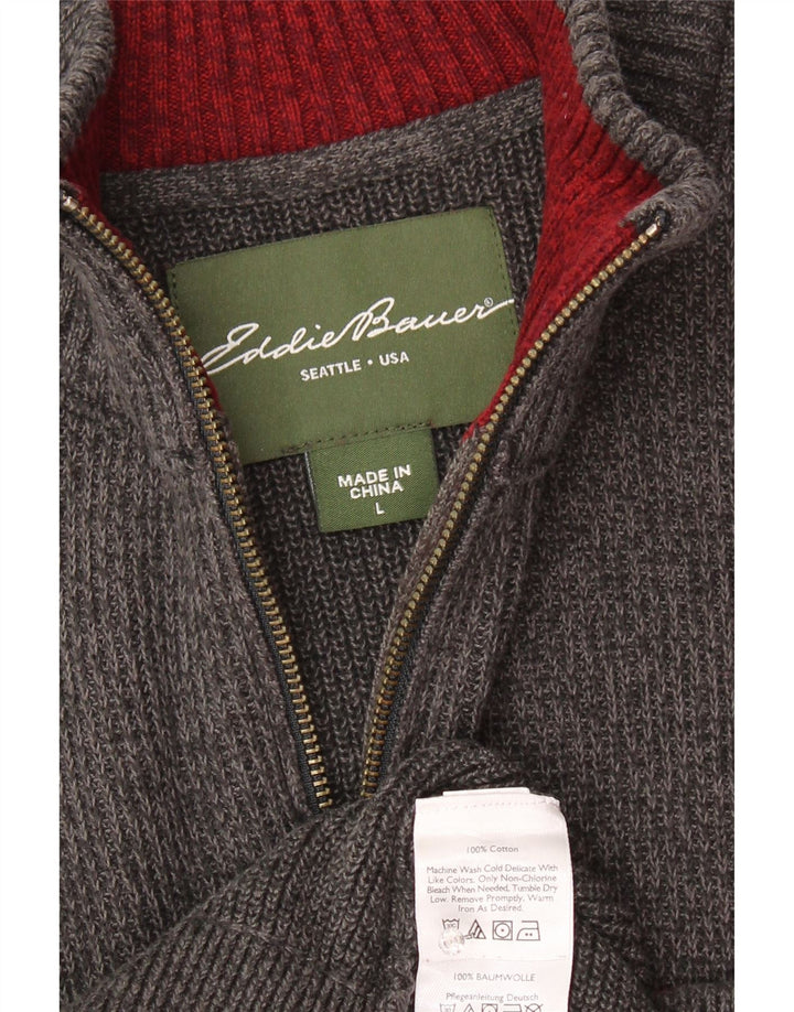 EDDIE BAUER Męski sweter zapinany na zamek, duże, bawełniane, w szare paski
