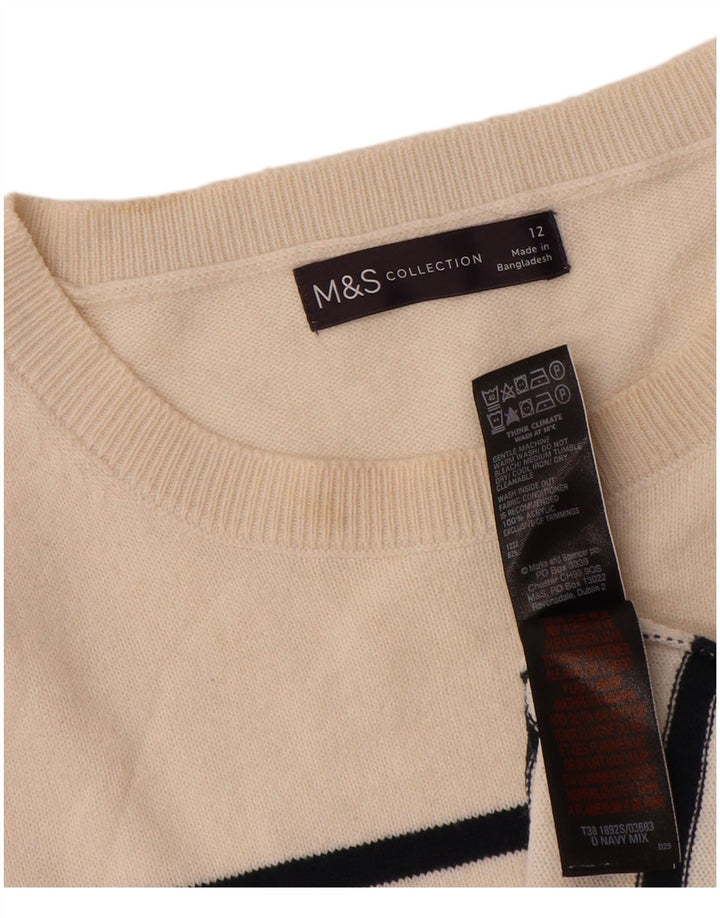 Marks & Spencer Damski sweter z dekoltem w łódkę, UK 12, średnie białe paski