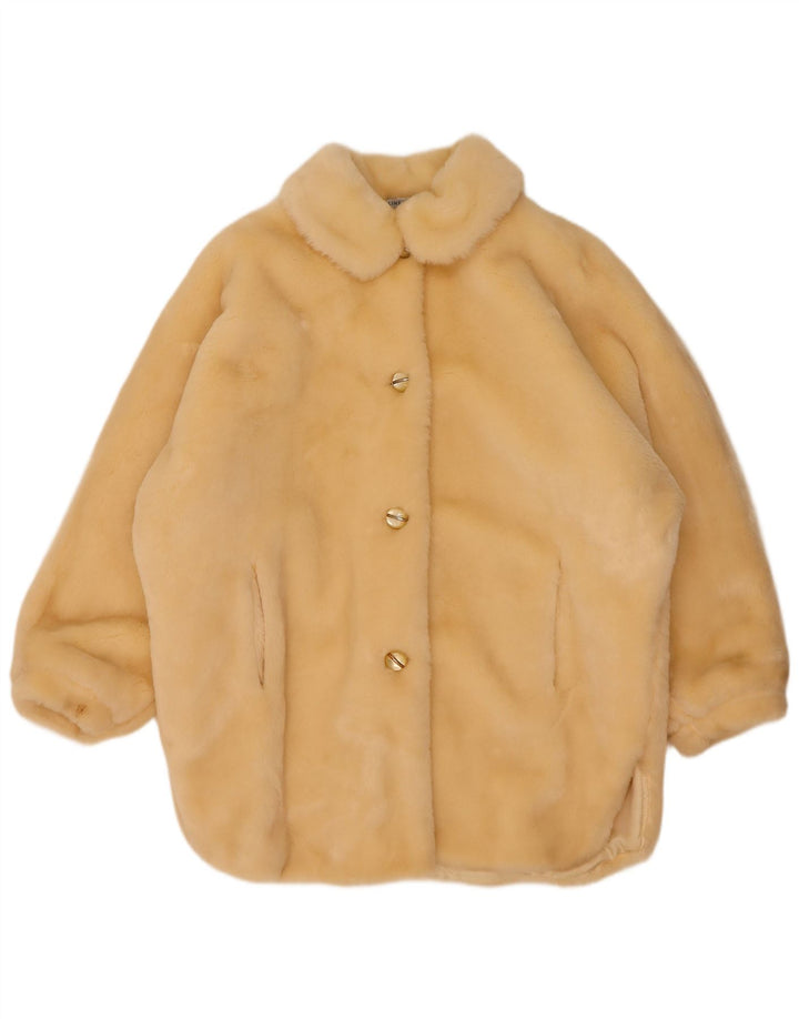 Vintage damski płaszcz ze sztucznego futra oversize EU 40 średni beż modacryl