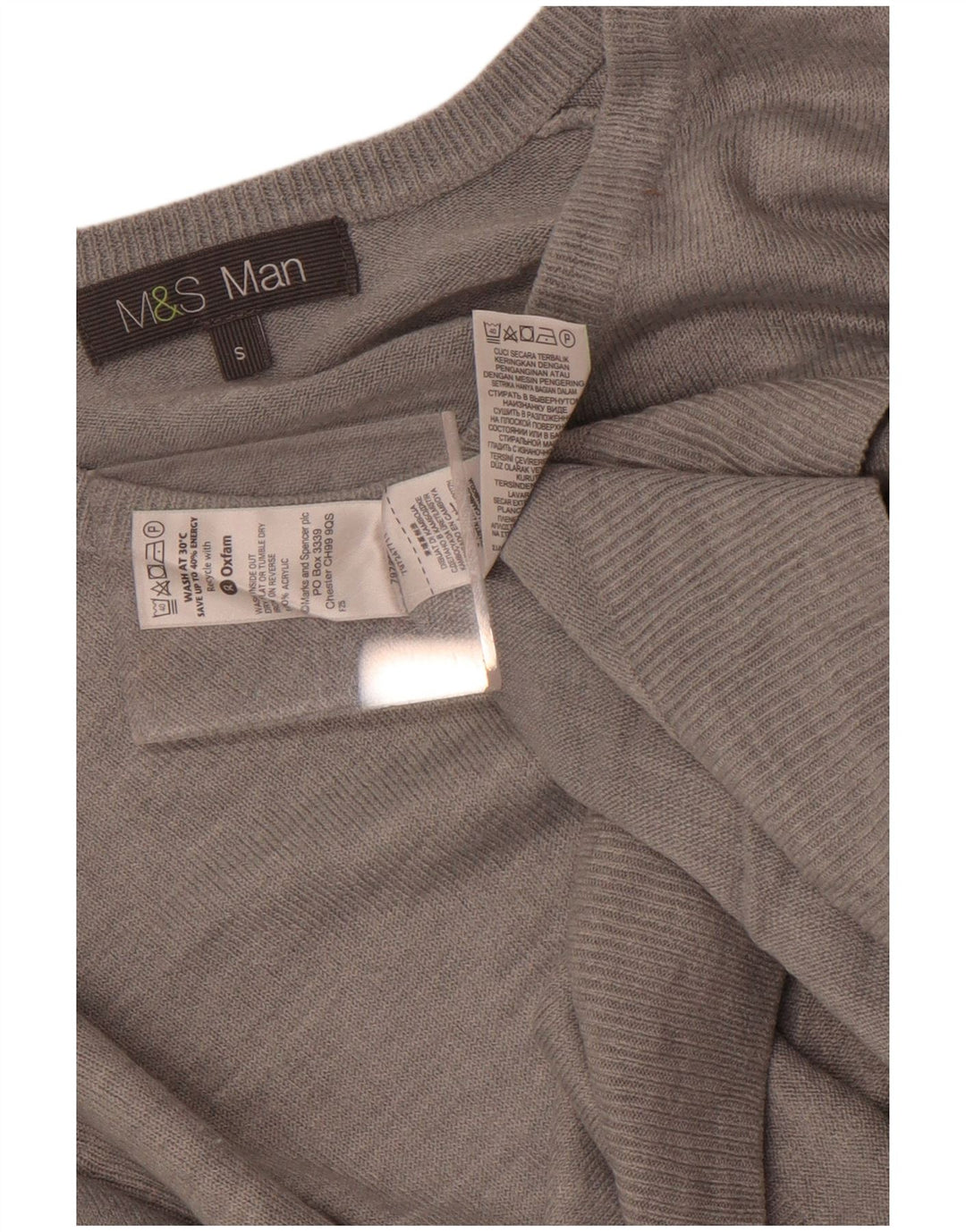 Marks & Spencer Męski sweter z dekoltem w kształcie litery V, mały, szary, akrylowy