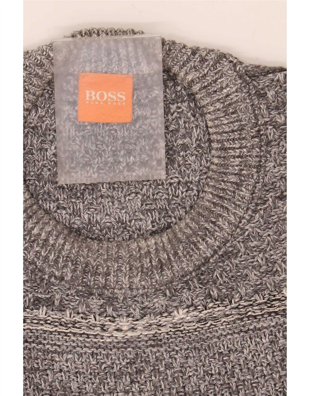 Męski sweter z okrągłym dekoltem Hugo Boss, duży, szary, bawełniany