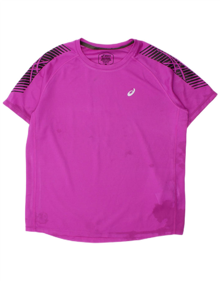 T-shirt chłopięcy Asics 10-11 lat, mały, fioletowy, poliestrowy w paski