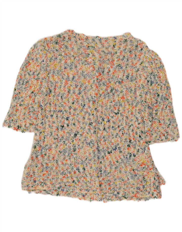 Sweter damski z krótkim rękawem w stylu vintage, UK 8, mały, wielobarwny