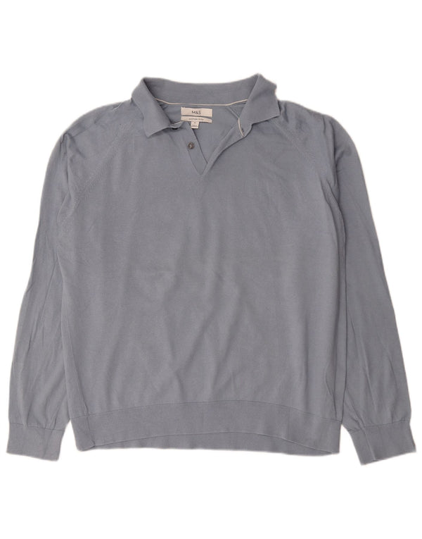 Marks & Spencer Męski sweter polo XL, niebieski, bawełniany