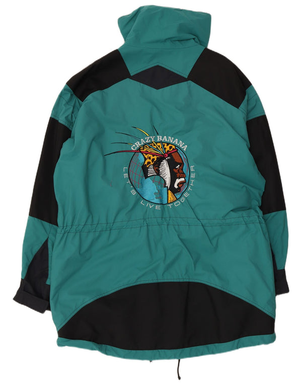 Męski płaszcz wiatrówkowy VINTAGE z grafiką UK 40, duży zielony blok kolorów