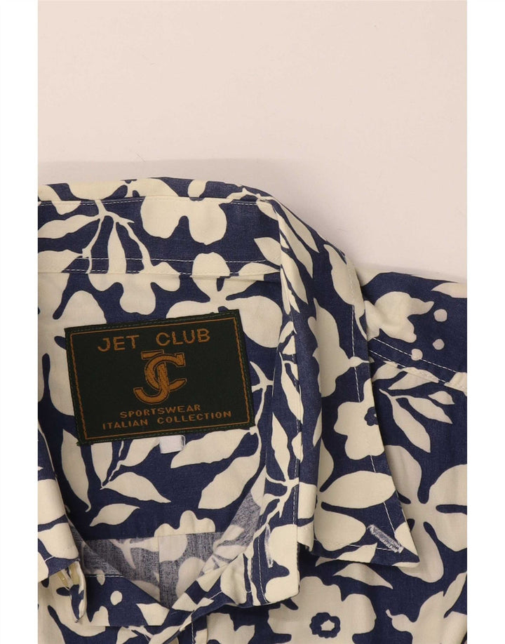Koszula męska z krótkim rękawem w stylu vintage, średnia, granatowa, w kwiaty