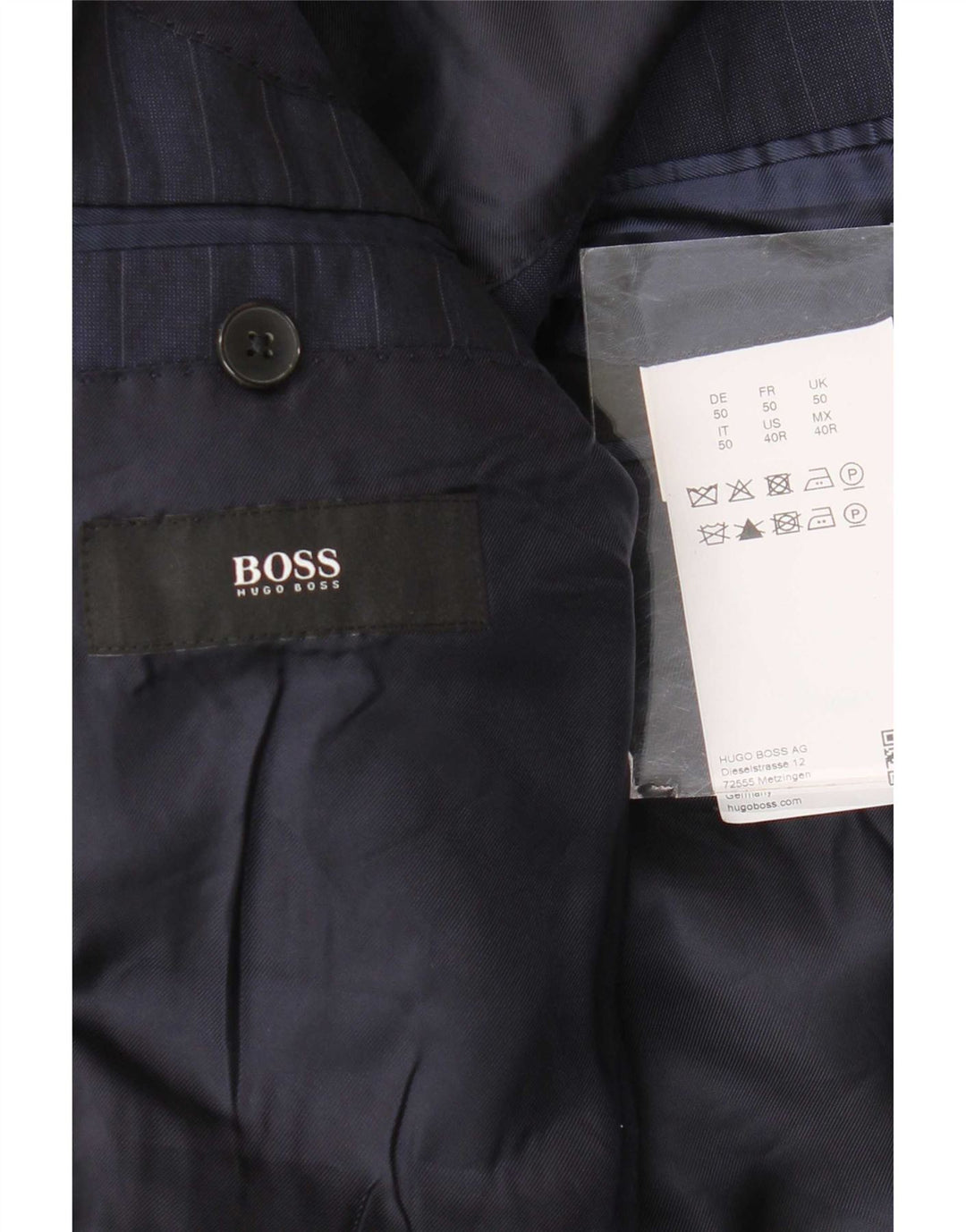 Męska marynarka zapinana na 2 guziki Hugo Boss EU 50, duża granatowa w prążki