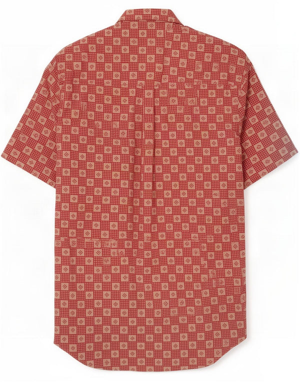 Green Leaves Mens Short Sleeve Shirt Medium Red Geometric Cotton