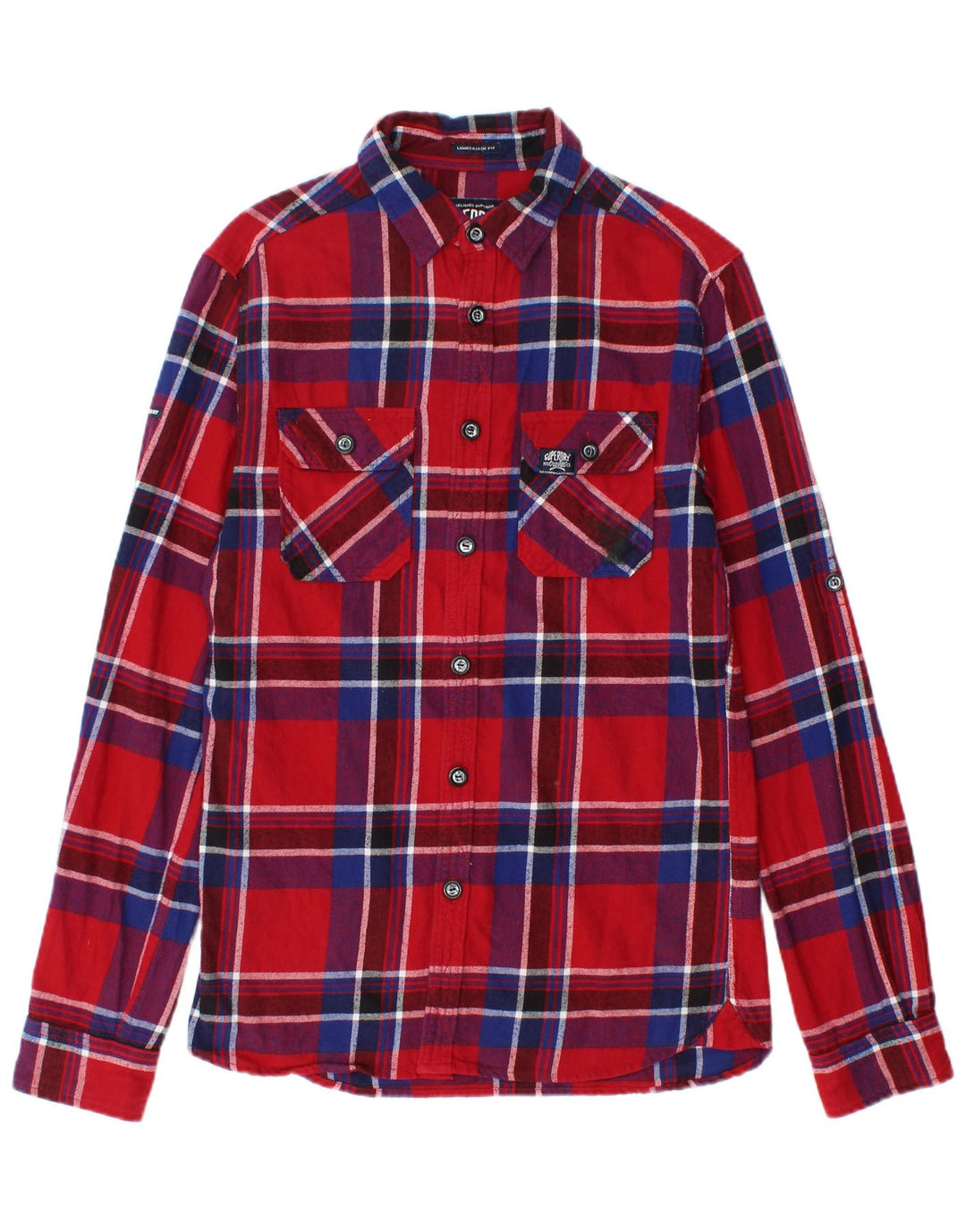 Męska koszula flanelowa Superdry, mała, bawełniana w czerwoną kratę