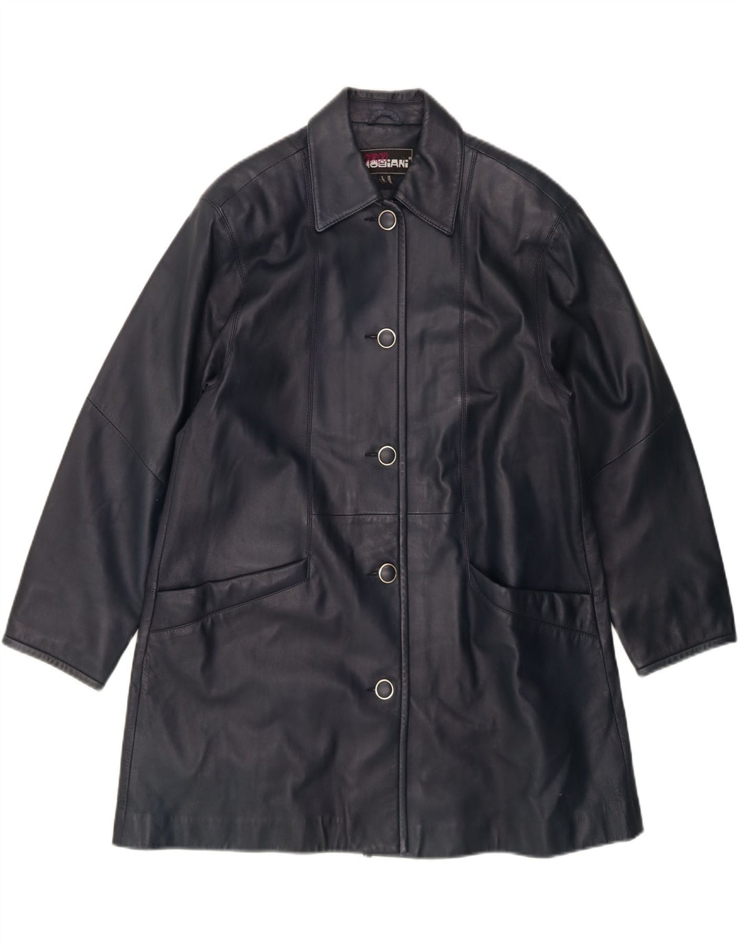 GIORGIO MOBIANI Womens Leather Coat UK 12 Medium  Navy Blue Leather