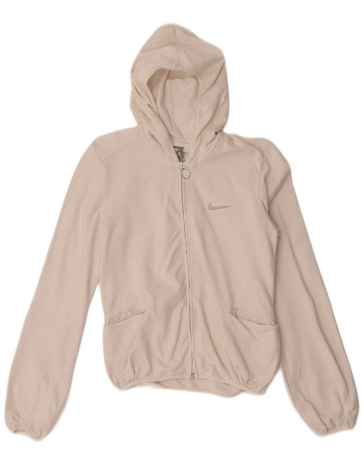 Damski sweter z kapturem i zamkiem Nike, UK 8/10, mały, biały, bawełniany