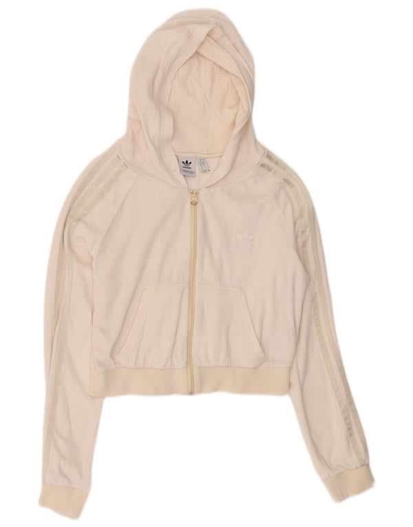 Damska bluza z kapturem Adidas, zapinana na zamek, UK 12, średnia, biała, bawełniana