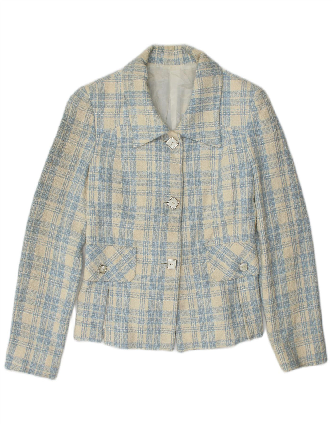 Vintage damska marynarka zapinana na 3 guziki IT 42, bawełniana w średnią niebieską kratkę