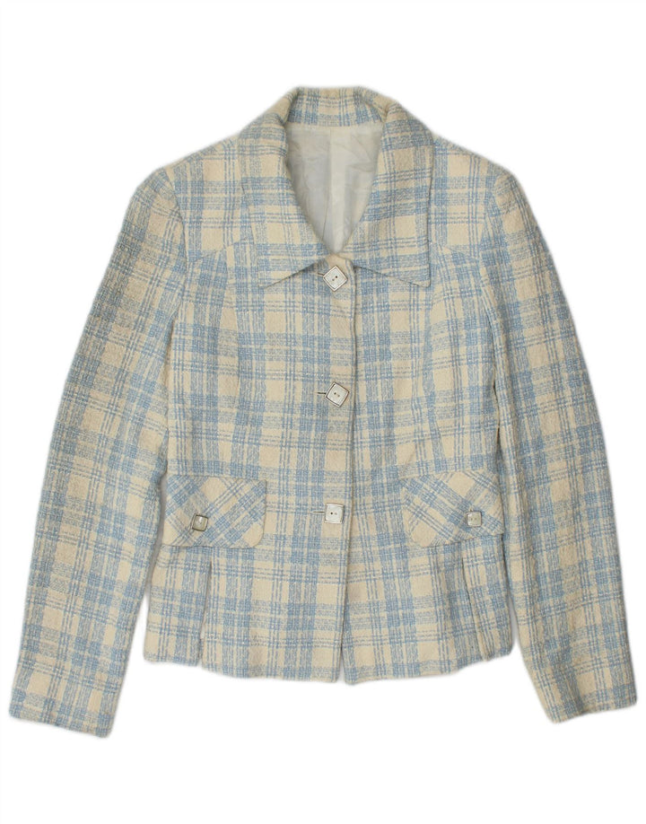 Vintage damska marynarka zapinana na 3 guziki IT 42, bawełniana w średnią niebieską kratkę