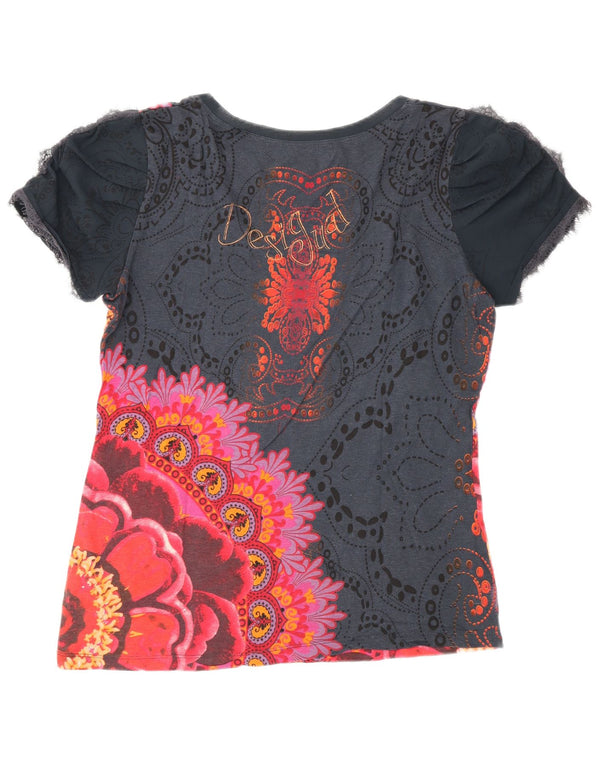 Desigual Womens Rainbow Graphic T-Shirt Top UK 18 XL Navy Blue Floral