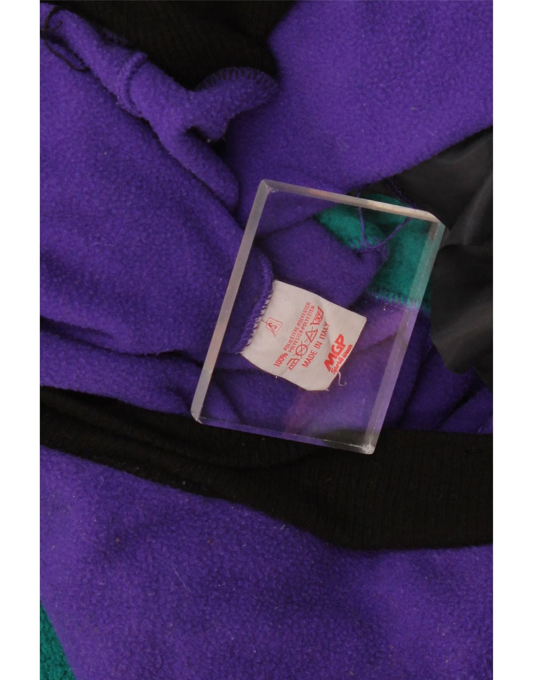 Damski sweter oversize VINTAGE z polaru UK 10, mały, fioletowy, z blokami kolorów