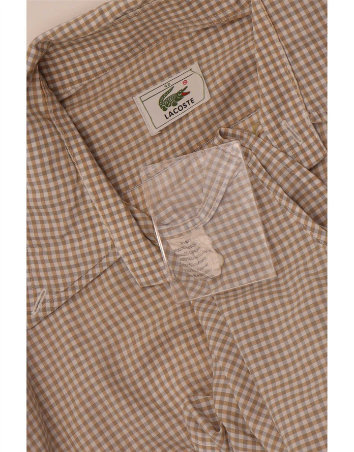 Koszula męska z krótkim rękawem Lacoste, rozmiar 40, bawełniana w średnią beżową kratkę