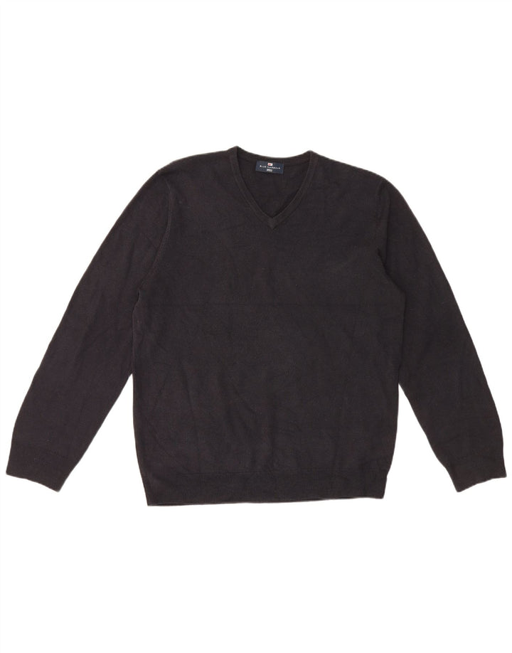 Męski sweter Marks & Spencer Blue Harbor z dekoltem w kształcie litery V, duży, czarny, akrylowy