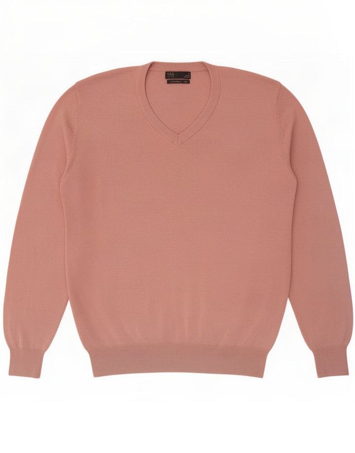 Marks & Spencer Męski sweter z dekoltem w kształcie litery V, duży, różowy, bawełniany