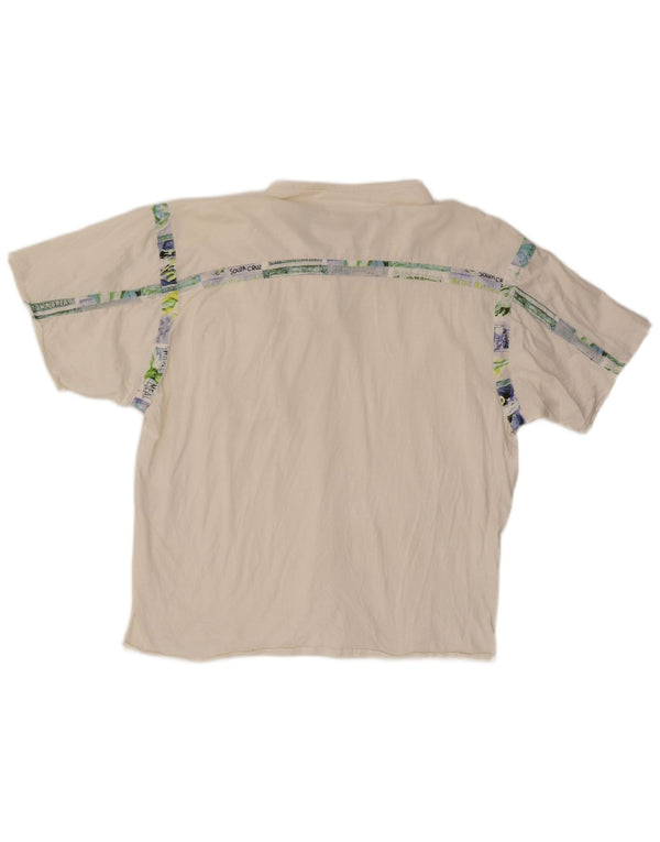 Męski T-shirt z grafiką w stylu vintage, zapinany na zamek, IT 54 XL, biała bawełna