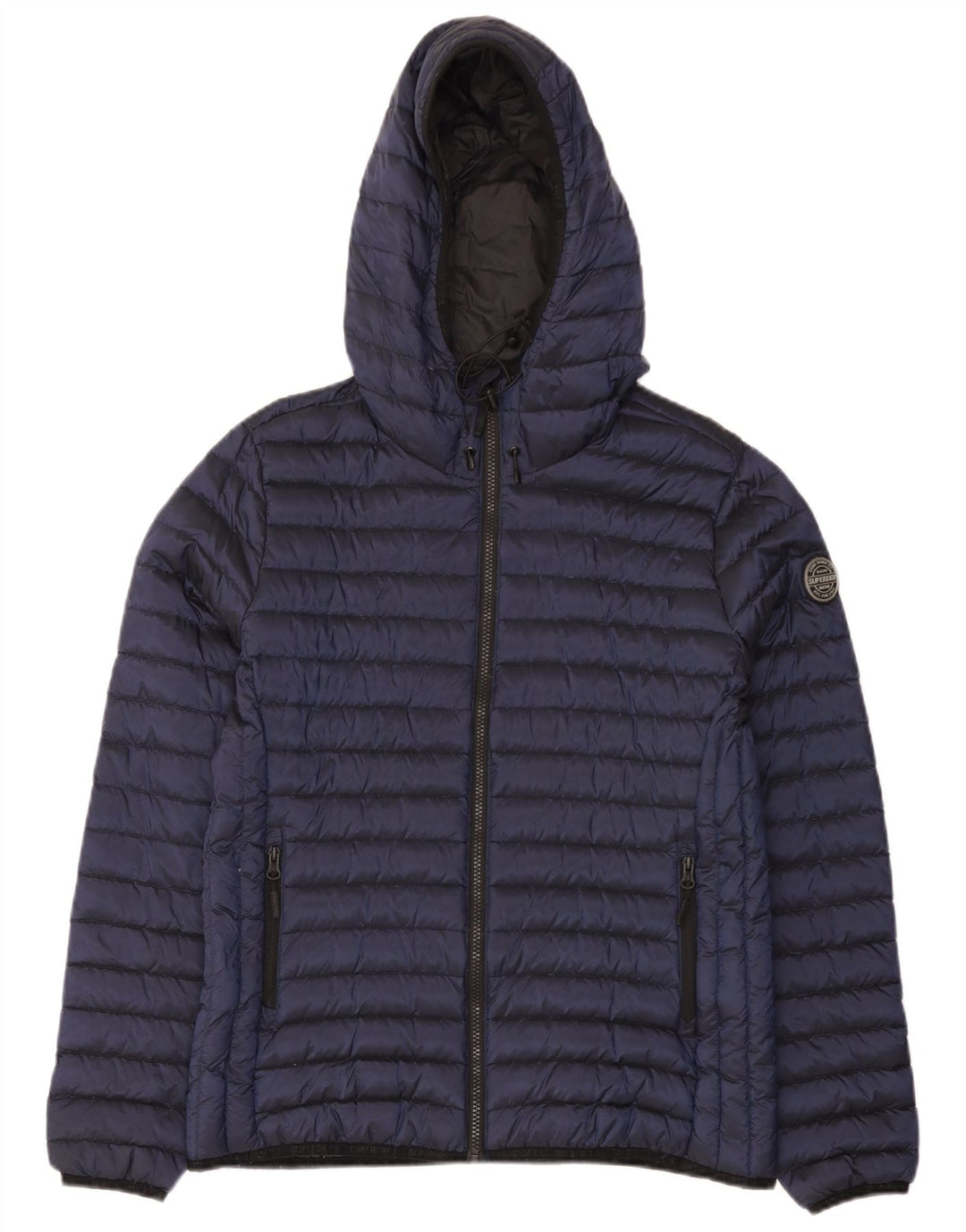 Damska wyściełana kurtka z kapturem Superdry UK 16, duża, granatowa, nylonowa