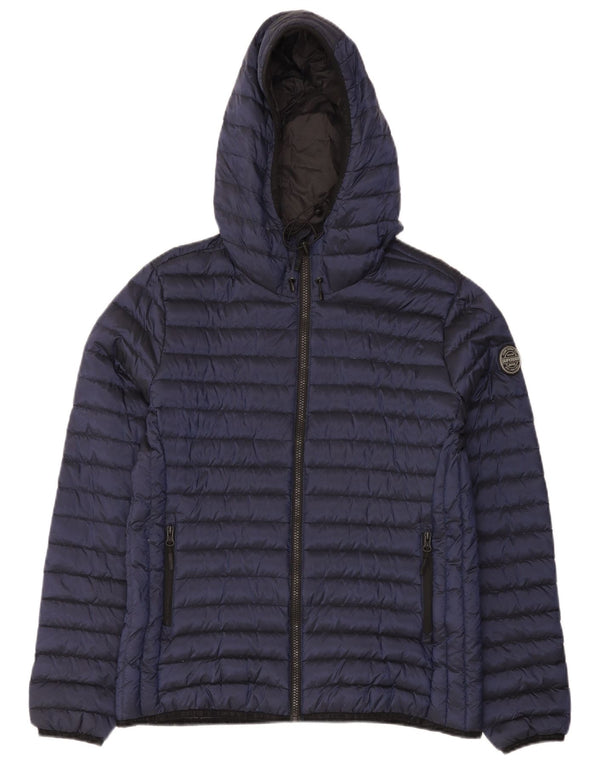Damska wyściełana kurtka z kapturem Superdry UK 16, duża, granatowa, nylonowa
