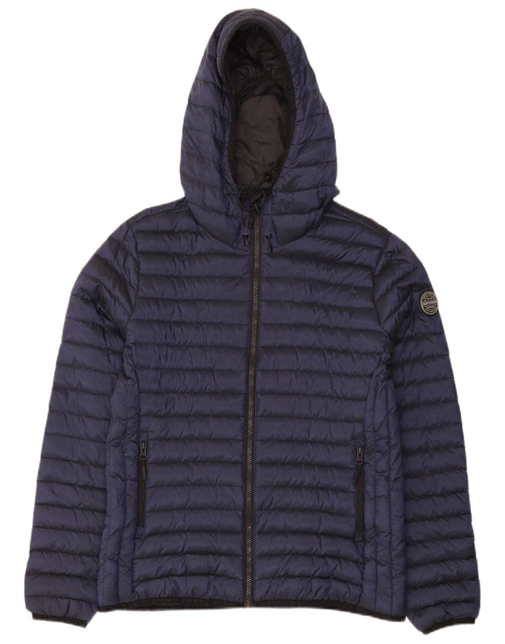 Damska wyściełana kurtka z kapturem Superdry UK 16, duża, granatowa, nylonowa