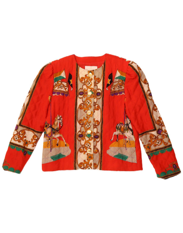 VINTAGE Womens Graphic 5 Button Blazer Jacket IT 42 Medium Orange Paisley