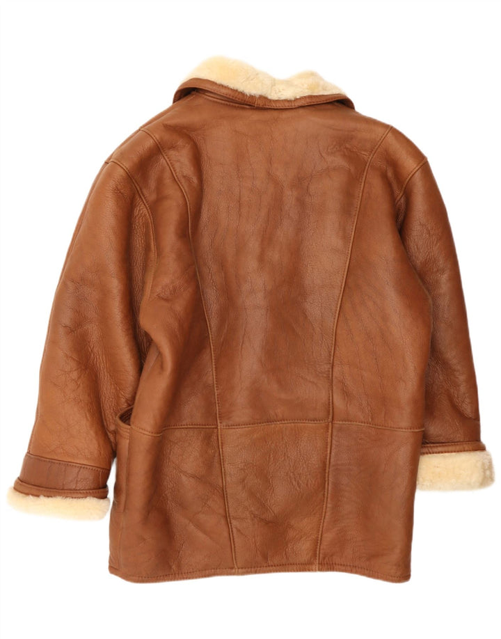 Vintage damska, oversize'owa kurtka shearling US 8, średnia brązowa skóra