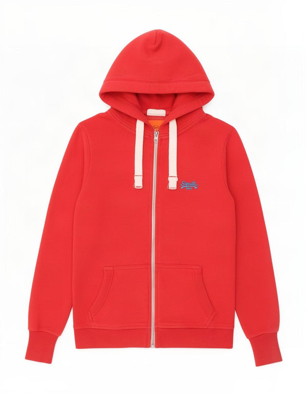 Damski sweter z kapturem i zamkiem Superdry, UK 14, średni czerwony, bawełniany