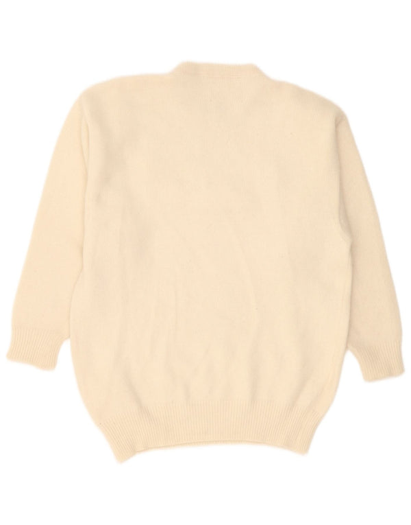 Sweter damski w stylu vintage z okrągłym dekoltem UK 16, duży, wełniany paisley w kolorze złamanej bieli