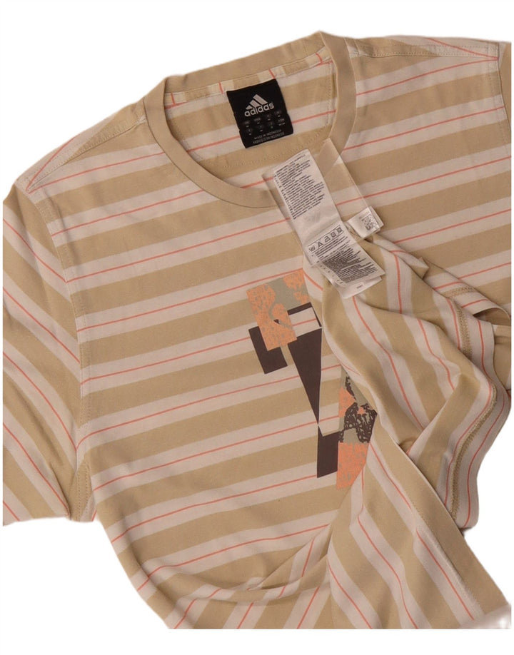 ADIDAS Mens Graphic T-Shirt Top Medium Beige Striped Cotton