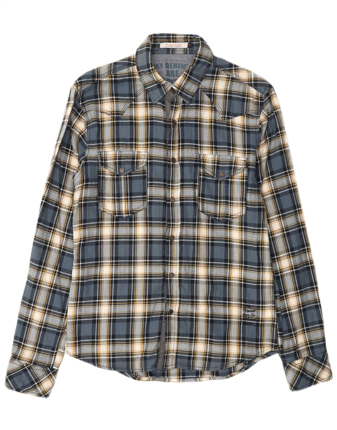Męska koszula flanelowa JACK & JONES, bawełniana w średnią niebieską kratkę