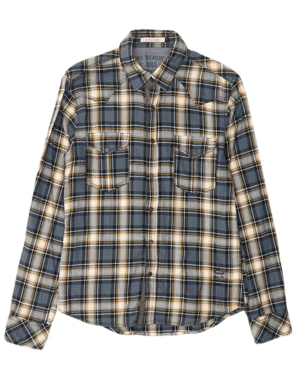 Męska koszula flanelowa JACK & JONES, bawełniana w średnią niebieską kratkę