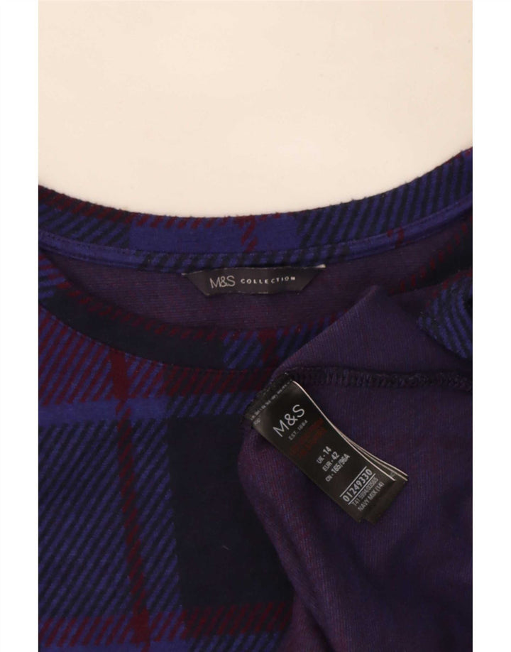 Marks & Spencer Damski top z długim rękawem, UK 14, w dużą granatową kratkę