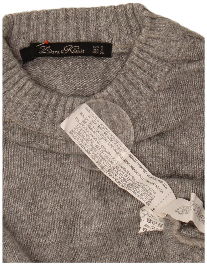 Sweter damski Zara z okrągłym dekoltem UK 10 Small, szara wiskoza