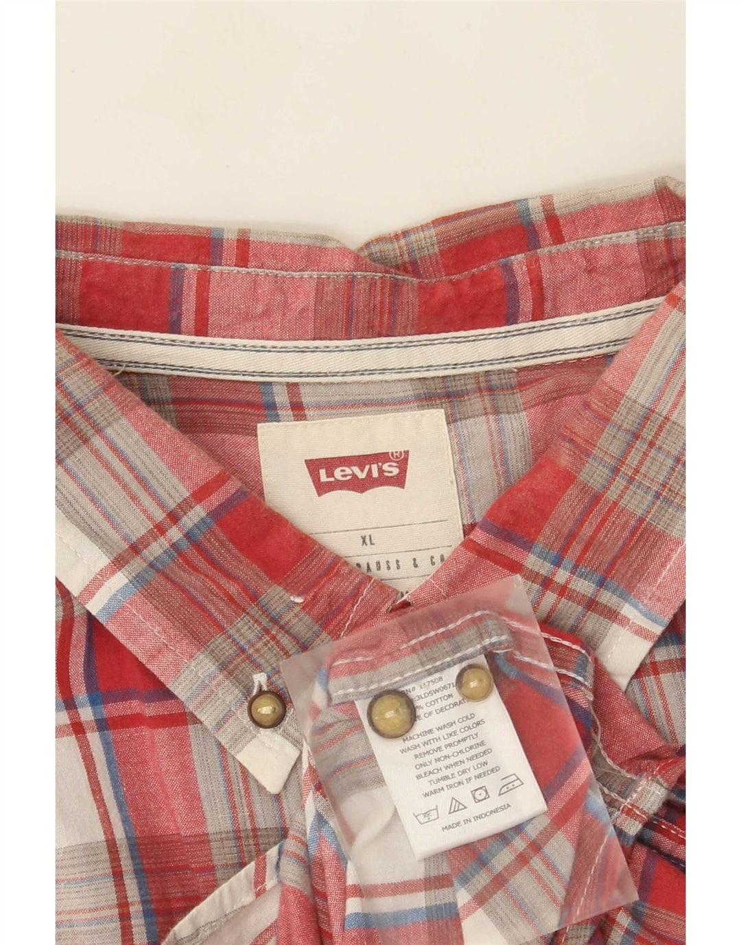 Koszula męska z krótkim rękawem Levi's XL, bawełniana w czerwoną kratę