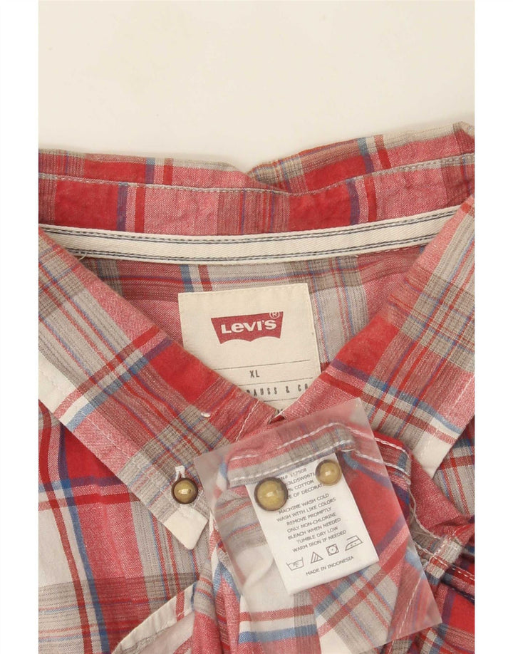Koszula męska z krótkim rękawem Levi's XL, bawełniana w czerwoną kratę